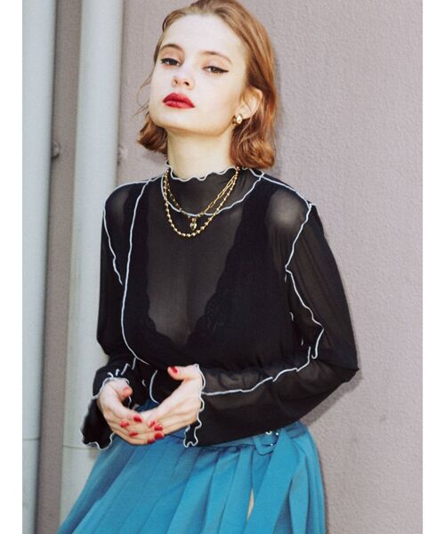 jouetie（ジュエティ）の「メッシュメロートップス（Tシャツ/カットソー・レディース・ブラック/オフホワイト/オレンジ/ブルー/グリーン・MEDIUM）」の12枚目の写真