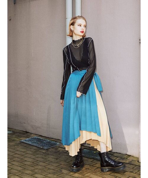 jouetie（ジュエティ）の「メッシュメロートップス（Tシャツ/カットソー・レディース・ブラック/オフホワイト/オレンジ/ブルー/グリーン・MEDIUM）」の6枚目の写真