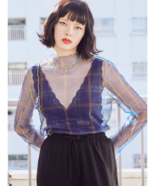 jouetie（ジュエティ）の「メッシュメロートップス（Tシャツ/カットソー・レディース・ブラック/オフホワイト/オレンジ/ブルー/グリーン・MEDIUM）」の7枚目の写真