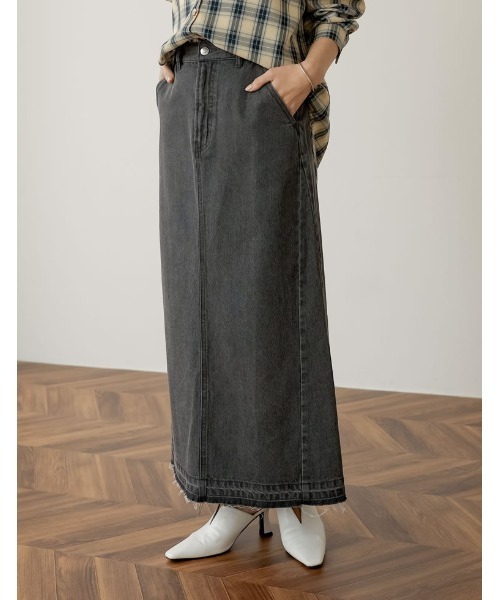 Re:EDIT（リエディ）の「サイド切替えリサイクルコットンデニムスカート（デニムスカート・レディース・ネイビー/グレー/ブルー・MEDIUM/LARGE/SHORT）」の4枚目の写真