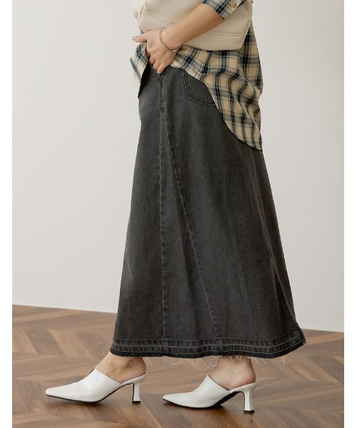 Re:EDIT（リエディ）の「サイド切替えリサイクルコットンデニムスカート（デニムスカート・レディース・ネイビー/グレー/ブルー・MEDIUM/LARGE/SHORT）」の5枚目の写真