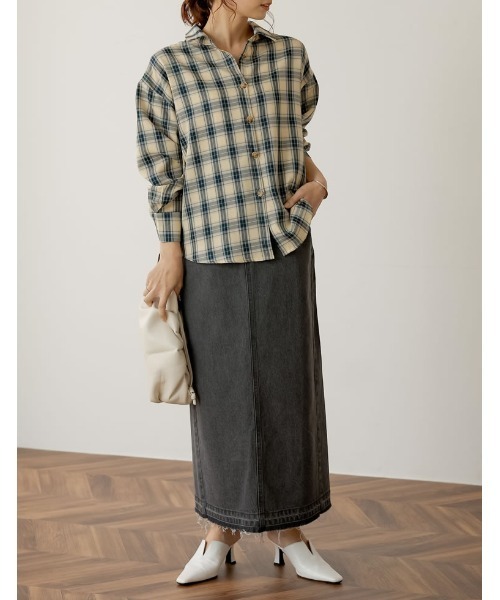 Re:EDIT（リエディ）の「サイド切替えリサイクルコットンデニムスカート（デニムスカート・レディース・ネイビー/グレー/ブルー・MEDIUM/LARGE/SHORT）」の9枚目の写真