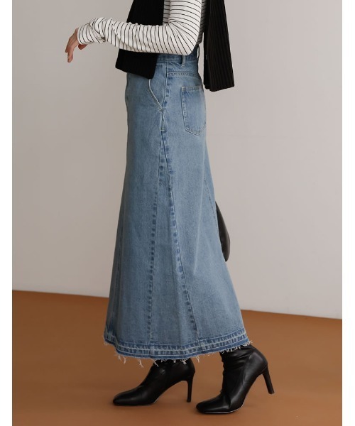 Re:EDIT（リエディ）の「サイド切替えリサイクルコットンデニムスカート（デニムスカート・レディース・ネイビー/グレー/ブルー・MEDIUM/LARGE/SHORT）」の10枚目の写真