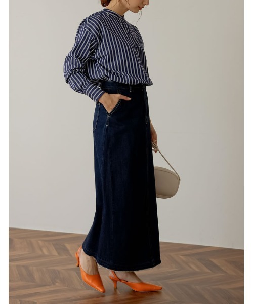 Re:EDIT（リエディ）の「サイド切替えリサイクルコットンデニムスカート（デニムスカート・レディース・ネイビー/グレー/ブルー・MEDIUM/LARGE/SHORT）」の16枚目の写真