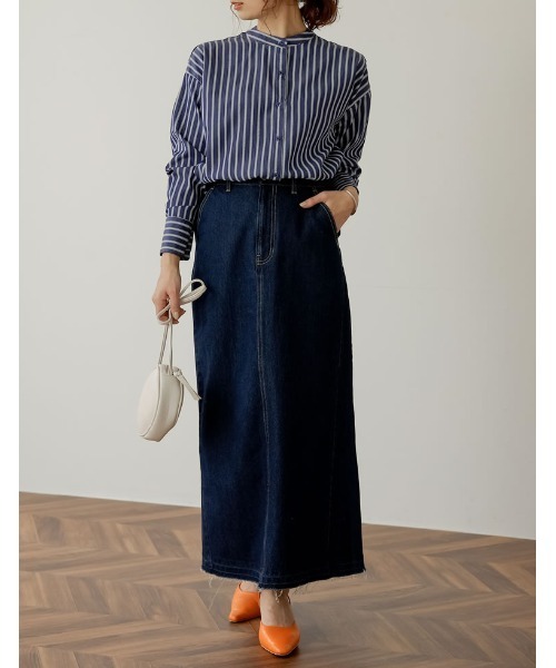 Re:EDIT（リエディ）の「サイド切替えリサイクルコットンデニムスカート（デニムスカート・レディース・ネイビー/グレー/ブルー・MEDIUM/LARGE/SHORT）」の15枚目の写真