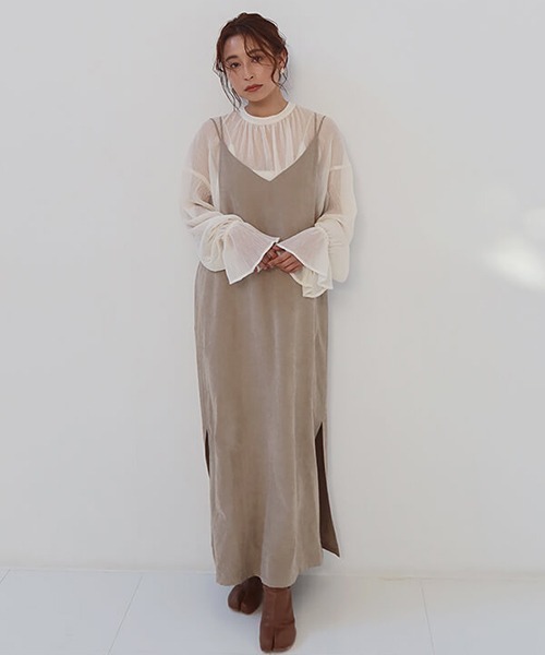 CREDONA（クレドナ）の「バッククロスキャミOP（ワンピース・レディース・チャコールグレー/ベージュ系その他・FREE）」の17枚目の写真