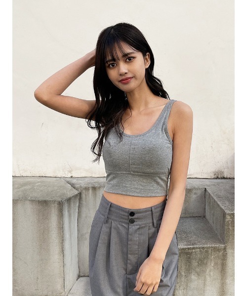 ENVYM（アンビー）の「カップインショートタンクトップ（タンクトップ・レディース・ブラック/ホワイト/グレー/グリーン・FREE）」の3枚目の写真