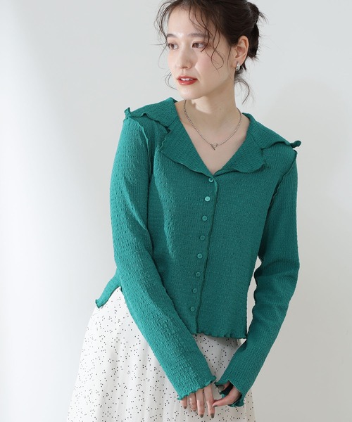 N.（N. Natural Beauty Basic）（エヌエヌナチュラルビューティーベーシック）の「襟付シャーリングメロウカットソー（Tシャツ/カットソー・レディース・ブラック/パープル/グリーン・MEDIUM）」の2枚目の写真