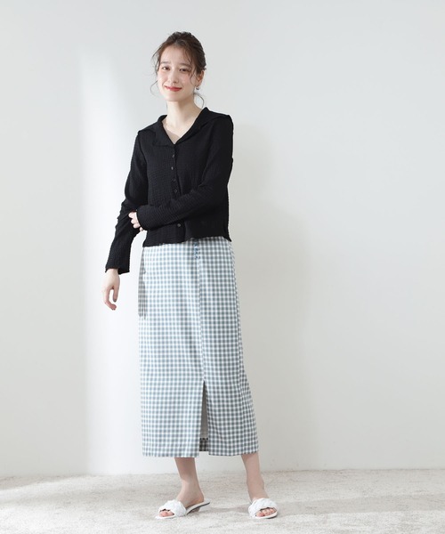 N.（N. Natural Beauty Basic）（エヌエヌナチュラルビューティーベーシック）の「襟付シャーリングメロウカットソー（Tシャツ/カットソー・レディース・ブラック/パープル/グリーン・MEDIUM）」の6枚目の写真