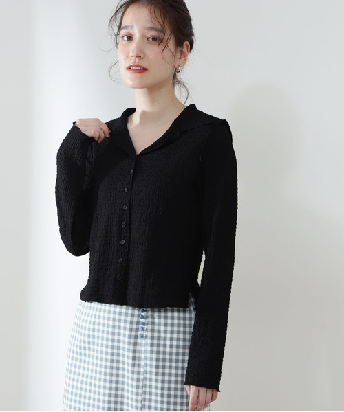 N.（N. Natural Beauty Basic）（エヌエヌナチュラルビューティーベーシック）の「襟付シャーリングメロウカットソー（Tシャツ/カットソー・レディース・ブラック/パープル/グリーン・MEDIUM）」の9枚目の写真