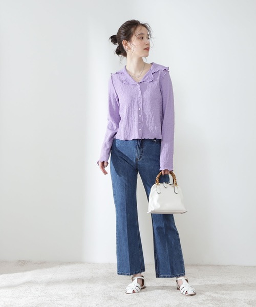 N.（N. Natural Beauty Basic）（エヌエヌナチュラルビューティーベーシック）の「襟付シャーリングメロウカットソー（Tシャツ/カットソー・レディース・ブラック/パープル/グリーン・MEDIUM）」の16枚目の写真