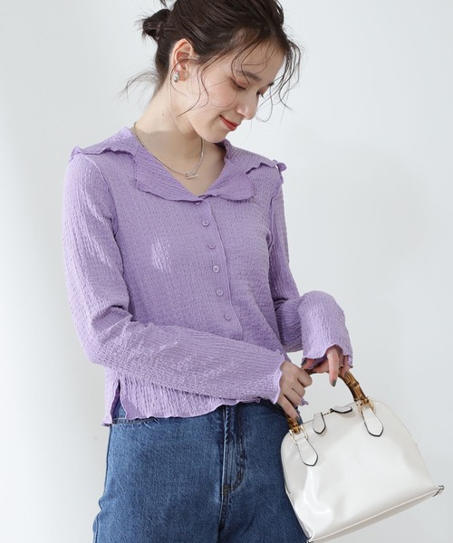N.（N. Natural Beauty Basic）（エヌエヌナチュラルビューティーベーシック）の「襟付シャーリングメロウカットソー（Tシャツ/カットソー・レディース・ブラック/パープル/グリーン・MEDIUM）」の19枚目の写真