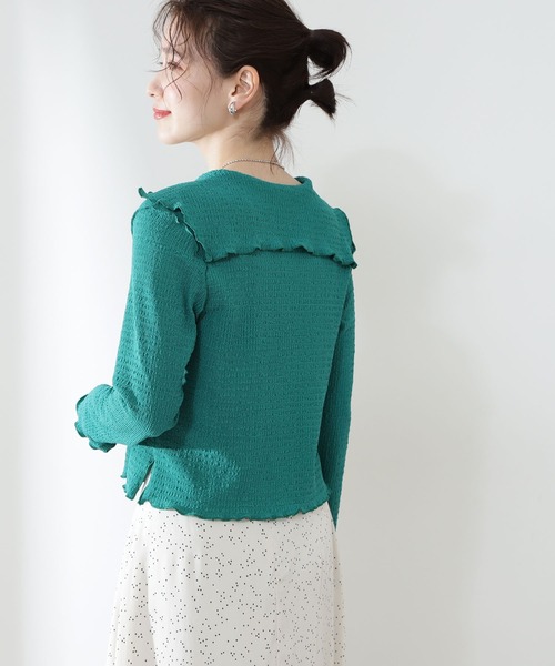 N.（N. Natural Beauty Basic）（エヌエヌナチュラルビューティーベーシック）の「襟付シャーリングメロウカットソー（Tシャツ/カットソー・レディース・ブラック/パープル/グリーン・MEDIUM）」の14枚目の写真