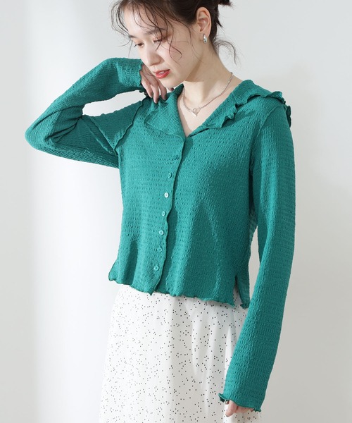 N.（N. Natural Beauty Basic）（エヌエヌナチュラルビューティーベーシック）の「襟付シャーリングメロウカットソー（Tシャツ/カットソー・レディース・ブラック/パープル/グリーン・MEDIUM）」の12枚目の写真