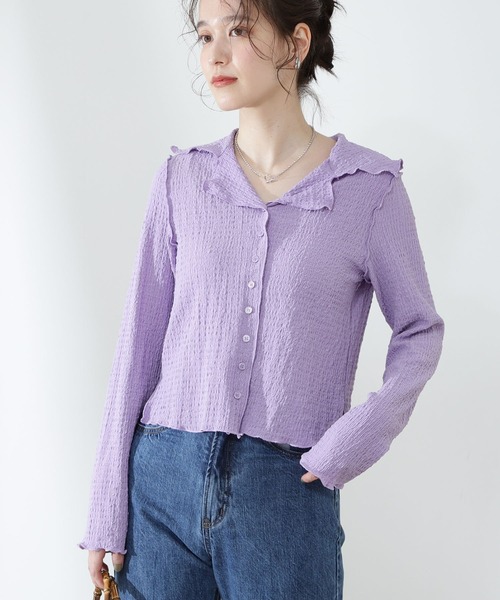 N.（N. Natural Beauty Basic）（エヌエヌナチュラルビューティーベーシック）の「襟付シャーリングメロウカットソー（Tシャツ/カットソー・レディース・ブラック/パープル/グリーン・MEDIUM）」の17枚目の写真