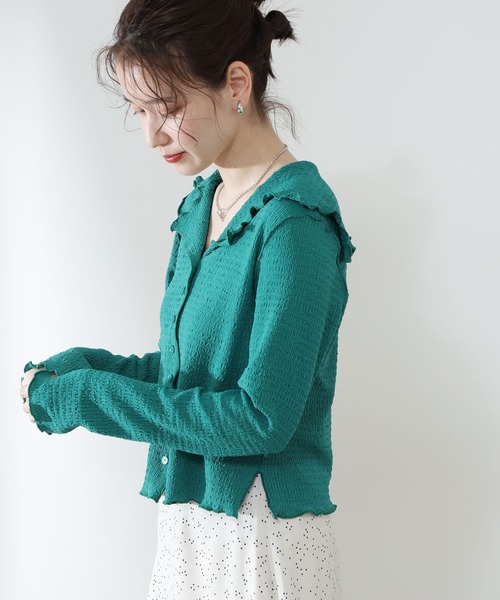 N.（N. Natural Beauty Basic）（エヌエヌナチュラルビューティーベーシック）の「襟付シャーリングメロウカットソー（Tシャツ/カットソー・レディース・ブラック/パープル/グリーン・MEDIUM）」の13枚目の写真