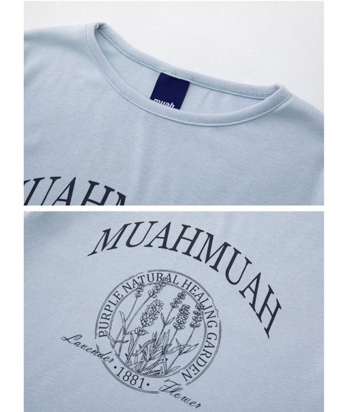 muahmuah(ムーアムーア)の「A'GEM/9 × .kom『muah muah/ムーアムーア』MUAH SIGNATURE REGULAR FIT HALF T-SHIRT/シグニチャー ハーフ スリーブ Tシャツ(Tシャツ/カットソー・レディース・ライトブルー/ベージュ/パープル/グレー/アイボリー/ブラック・FREE)」の15枚目の写真