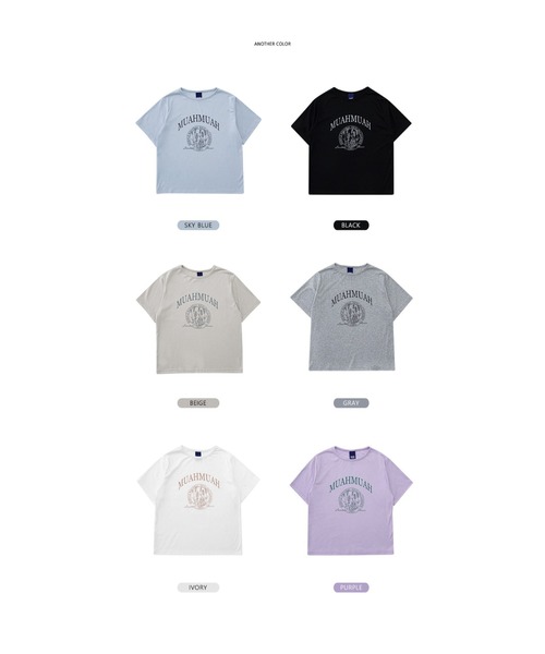 muahmuah(ムーアムーア)の「A'GEM/9 × .kom『muah muah/ムーアムーア』MUAH SIGNATURE REGULAR FIT HALF T-SHIRT/シグニチャー ハーフ スリーブ Tシャツ(Tシャツ/カットソー・レディース・ライトブルー/ベージュ/パープル/グレー/アイボリー/ブラック・FREE)」の14枚目の写真