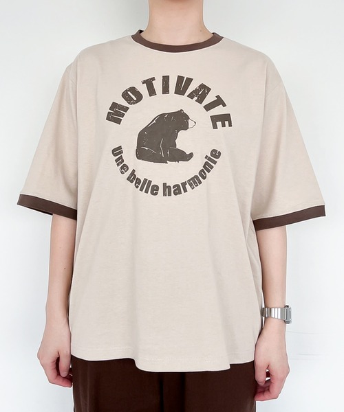 MUHET（ミュエータ）の「ベアープリントリンガーTシャツ（Tシャツ/カットソー・レディース・ホワイト/ベージュ・MEDIUM/X-LARGE）」の15枚目の写真