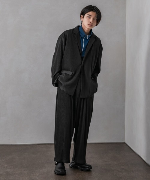 Adoon plain（アドーンプレーン）の「【Adoon plain】プリーツルーズジャケット(セットアップ着用可)（テーラードジャケット・メンズ・ブラック/グレー・MEDIUM/LARGE）」の21枚目の写真