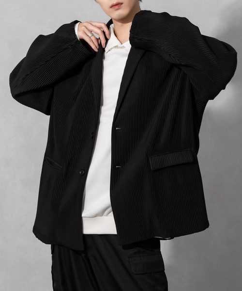 Adoon plain（アドーンプレーン）の「【Adoon plain】プリーツルーズジャケット(セットアップ着用可)（テーラードジャケット・メンズ・ブラック/グレー・MEDIUM/LARGE）」の11枚目の写真