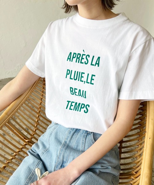 LIAN（リアン）の「フレンチロゴプリントTシャツ（Tシャツ/カットソー・レディース・オフホワイト/ブラック/オートミール/グリーン/ピンク/レッド・FREE）」の5枚目の写真