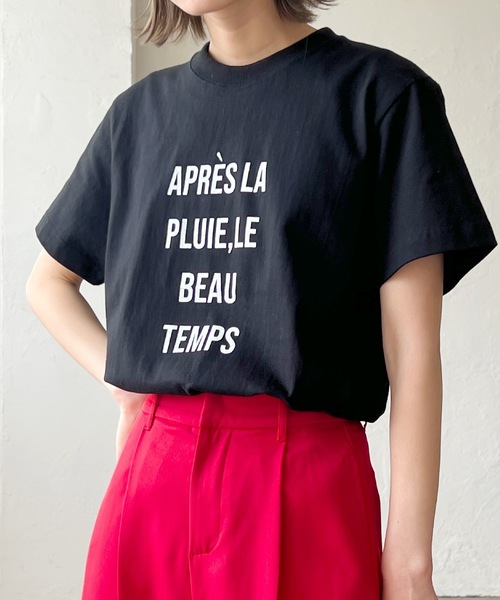 LIAN（リアン）の「フレンチロゴプリントTシャツ（Tシャツ/カットソー・レディース・オフホワイト/ブラック/オートミール/グリーン/ピンク/レッド・FREE）」の3枚目の写真