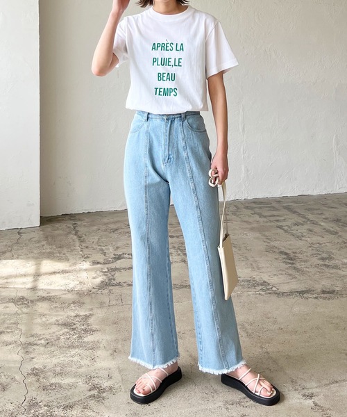 LIAN（リアン）の「フレンチロゴプリントTシャツ（Tシャツ/カットソー・レディース・オフホワイト/ブラック/オートミール/グリーン/ピンク/レッド・FREE）」の18枚目の写真