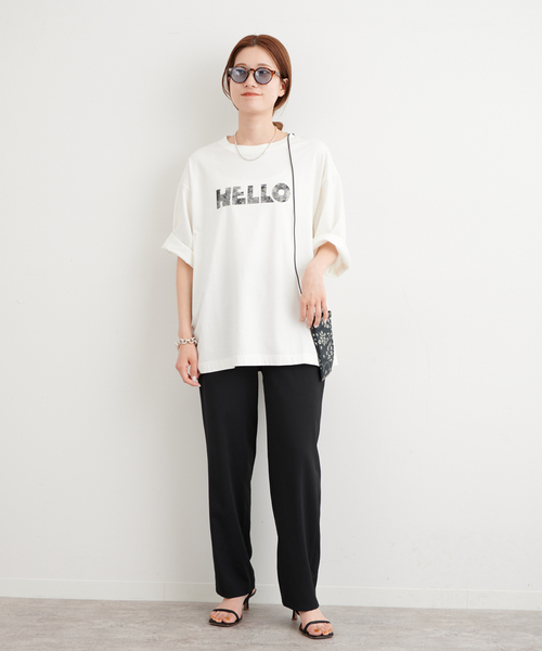 FRAMeWORK(フレームワーク)の「度詰め天竺HELLO Tシャツ2(Tシャツ/カットソー・レディース・ベージュ/ホワイト系その他・FREE)」の9枚目の写真