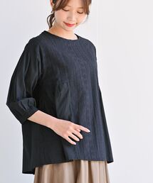 縦刺繍切替7分袖ブラウス