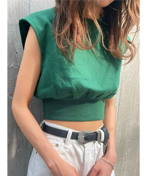 EVRIS（エヴリス）の「パワーショルダークロップドスウェットトップス（Tシャツ/カットソー・レディース・ホワイト/ブラック/グレー/グリーン・FREE）」の4枚目の写真