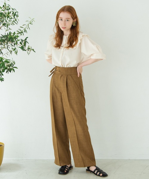 Crisp（クリスプ）の「ダブルベルトストレートパンツ（スラックス・レディース・ブラウン/イエロー・FREE）」の9枚目の写真