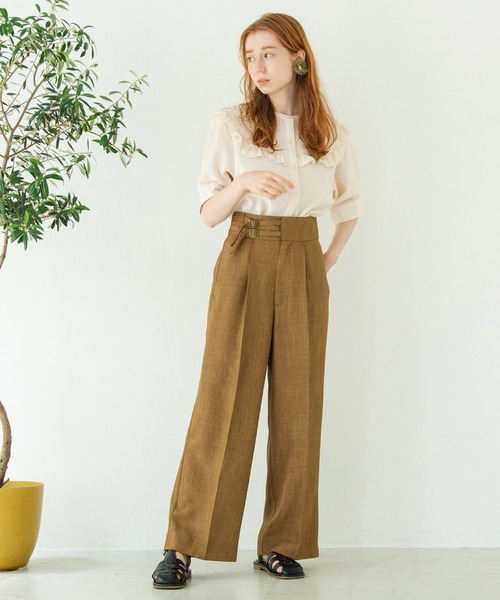 Crisp（クリスプ）の「ダブルベルトストレートパンツ（スラックス・レディース・ブラウン/イエロー・FREE）」の12枚目の写真