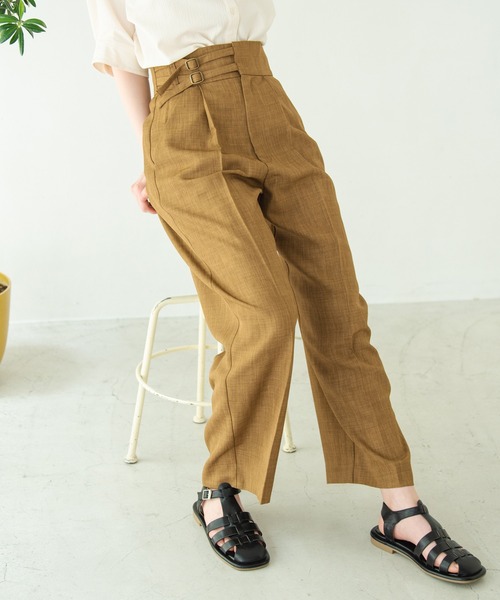 Crisp（クリスプ）の「ダブルベルトストレートパンツ（スラックス・レディース・ブラウン/イエロー・FREE）」の14枚目の写真