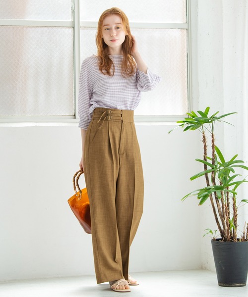 Crisp（クリスプ）の「ダブルベルトストレートパンツ（スラックス・レディース・ブラウン/イエロー・FREE）」の3枚目の写真