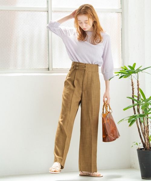 Crisp（クリスプ）の「ダブルベルトストレートパンツ（スラックス・レディース・ブラウン/イエロー・FREE）」の4枚目の写真