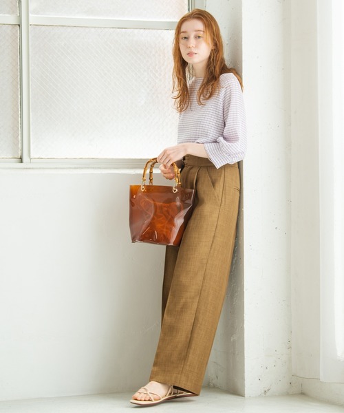 Crisp（クリスプ）の「ダブルベルトストレートパンツ（スラックス・レディース・ブラウン/イエロー・FREE）」の5枚目の写真