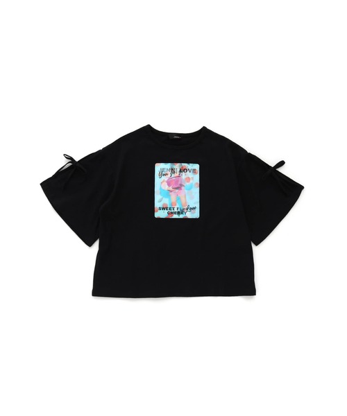 JENNI love(ジェニィラブ)の「袖スリットリボンTシャツ(Tシャツ/カットソー・キッズ・オフホワイト/ブラック/オレンジ・130cm/140cm/150cm/160cm)」の10枚目の写真