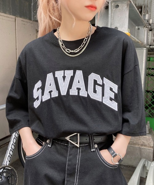 Figments（フィグメンツ）の「SAVAGE Tシャツ（Tシャツ/カットソー・レディース・ブラック/グリーン・FREE）」の2枚目の写真