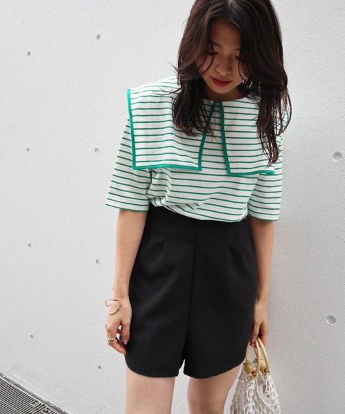 Brownie（ブラウニー）の「Brownie ハイウエストフロントタックショートパンツ（その他パンツ・レディース・ブラック/ブラウン/グレー/ライトベージュ・FREE）」の2枚目の写真