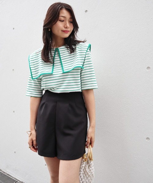 Brownie（ブラウニー）の「Brownie ハイウエストフロントタックショートパンツ（その他パンツ・レディース・ブラック/ブラウン/グレー/ライトベージュ・FREE）」の7枚目の写真