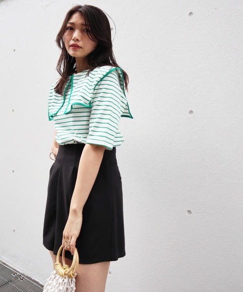 Brownie（ブラウニー）の「Brownie ハイウエストフロントタックショートパンツ（その他パンツ・レディース・ブラック/ブラウン/グレー/ライトベージュ・FREE）」の10枚目の写真