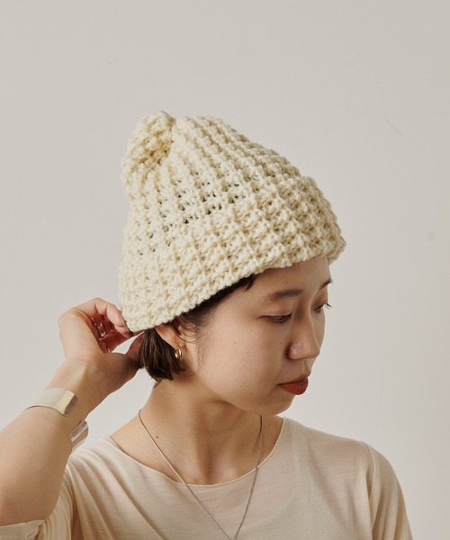 Omekashi(オメカシ)の「HIGHLAND2000 TUCK STITCH KNITCAP(ニットキャップ/ビーニー・レディース・オフホワイト/ブラック/ライトグレー・FREE)」の13枚目の写真