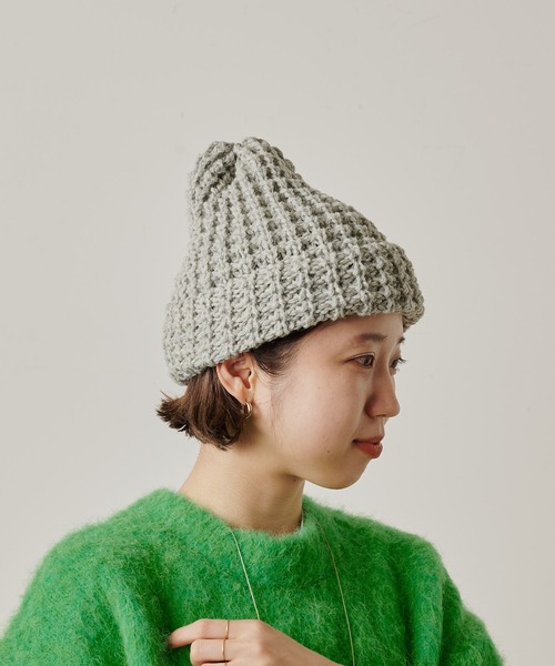 Omekashi(オメカシ)の「HIGHLAND2000 TUCK STITCH KNITCAP(ニットキャップ/ビーニー・レディース・オフホワイト/ブラック/ライトグレー・FREE)」の7枚目の写真