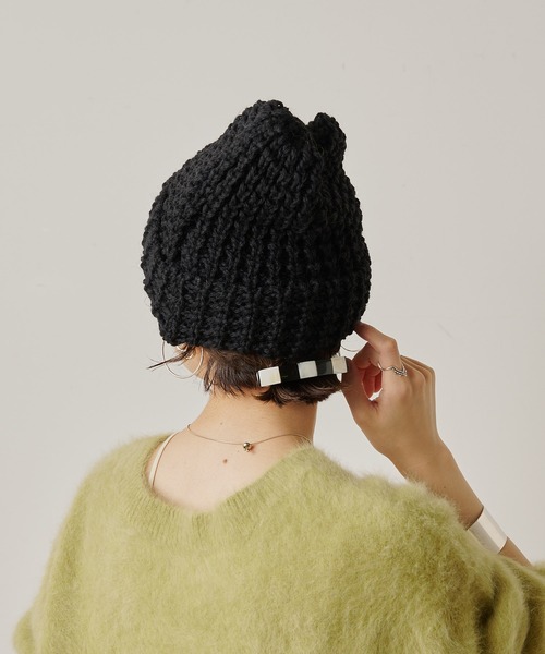 Omekashi(オメカシ)の「HIGHLAND2000 TUCK STITCH KNITCAP(ニットキャップ/ビーニー・レディース・オフホワイト/ブラック/ライトグレー・FREE)」の6枚目の写真
