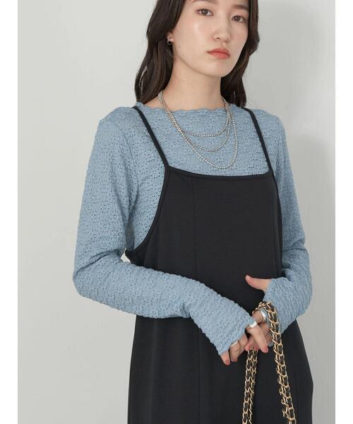 earth music&ecology（アースミュージックアンドエコロジー）の「フラワーレースシャーリングプルオーバー（Tシャツ/カットソー・レディース・ブラック/オフホワイト/サックスブルー/イエロー/ラベンダー・S/M）」の11枚目の写真