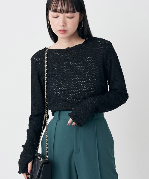 earth music&ecology（アースミュージックアンドエコロジー）の「フラワーレースシャーリングプルオーバー（Tシャツ/カットソー・レディース・ブラック/オフホワイト/サックスブルー/イエロー/ラベンダー・S/M）」の3枚目の写真