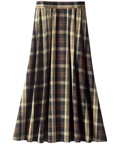 BELLUNA PLUS（ベルーナ）の「大人顔フレアーデザインチェック柄スカート（スカート・レディース・ブラウン/ターコイズブルー/オレンジ/ネイビー・LARGE/SMALL/X-LARGE/MEDIUM）」の5枚目の写真