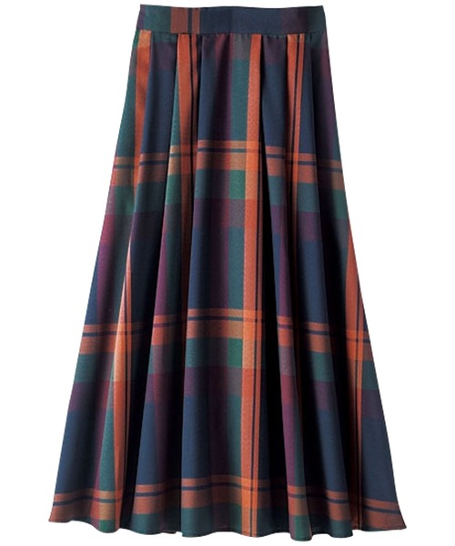 BELLUNA PLUS（ベルーナ）の「大人顔フレアーデザインチェック柄スカート（スカート・レディース・ブラウン/ターコイズブルー/オレンジ/ネイビー・LARGE/SMALL/X-LARGE/MEDIUM）」の7枚目の写真