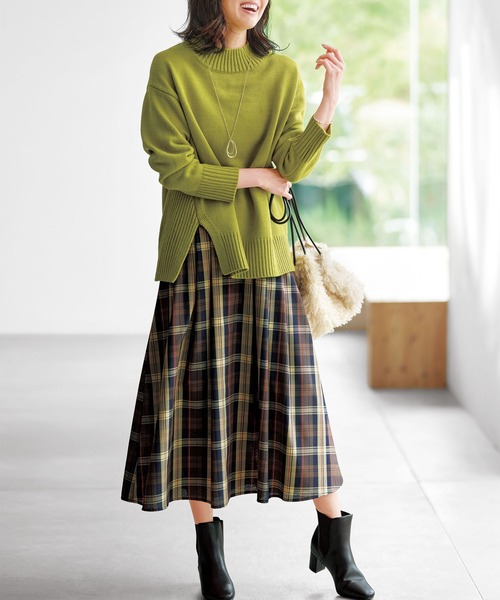 BELLUNA PLUS（ベルーナ）の「大人顔フレアーデザインチェック柄スカート（スカート・レディース・ブラウン/ターコイズブルー/オレンジ/ネイビー・LARGE/SMALL/X-LARGE/MEDIUM）」の8枚目の写真